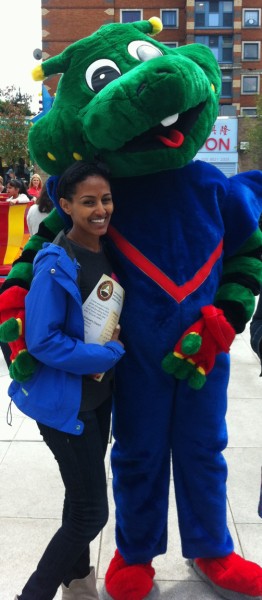 Creature in costume with Beti